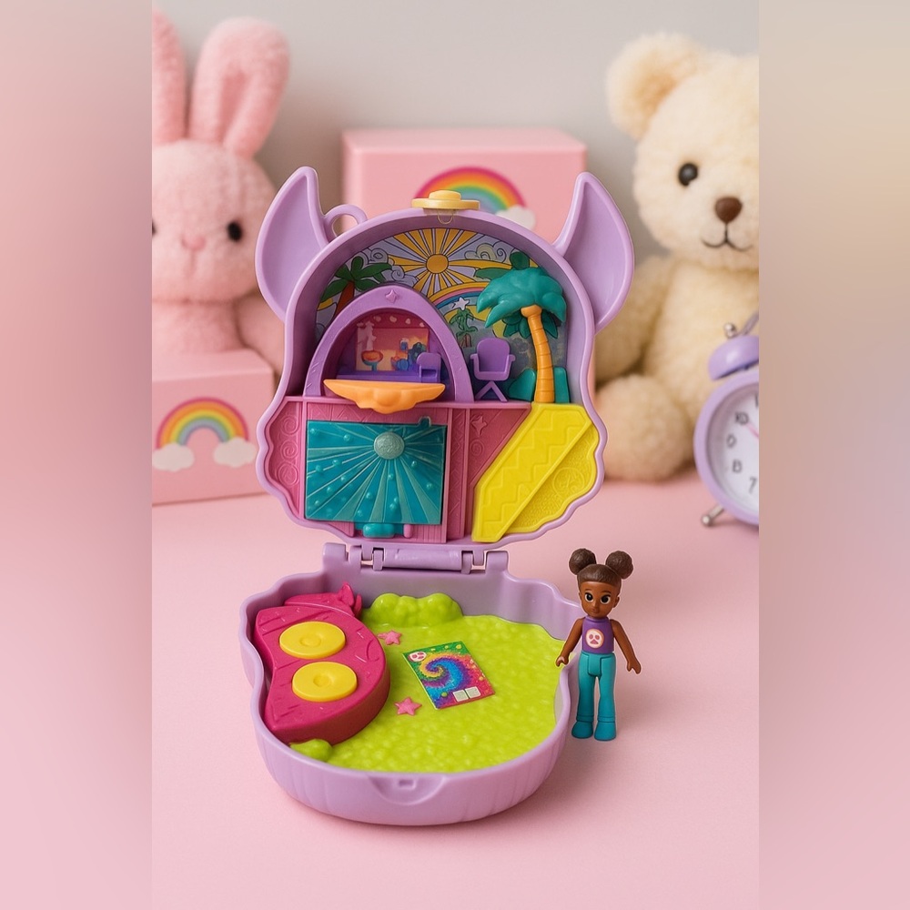 Polly Pocket Llama Compact Playset with Doll Purple Flower Crown Case w/Figurine